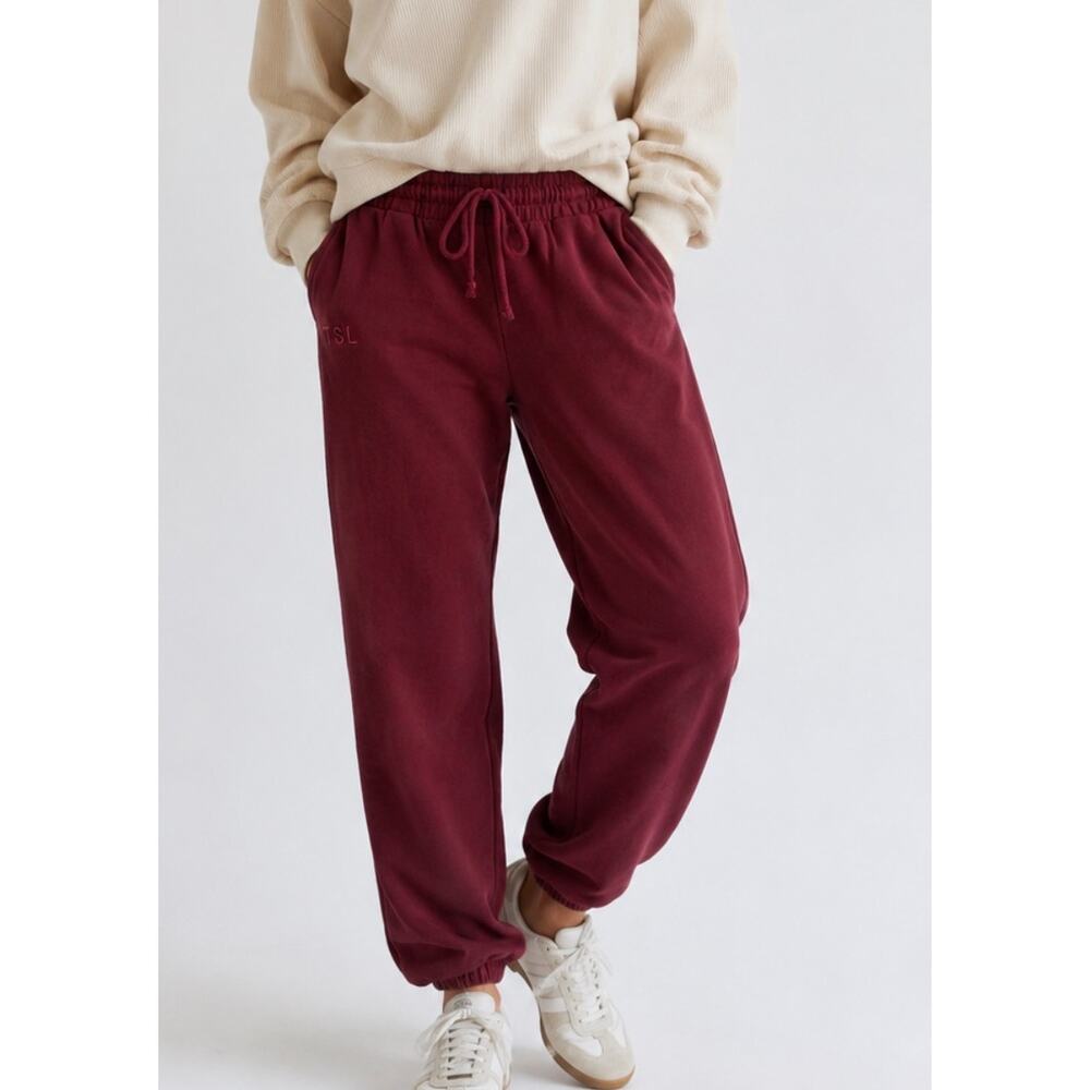 TSL Burgundy Garment Dyed Oversized Jogger Sweatpants